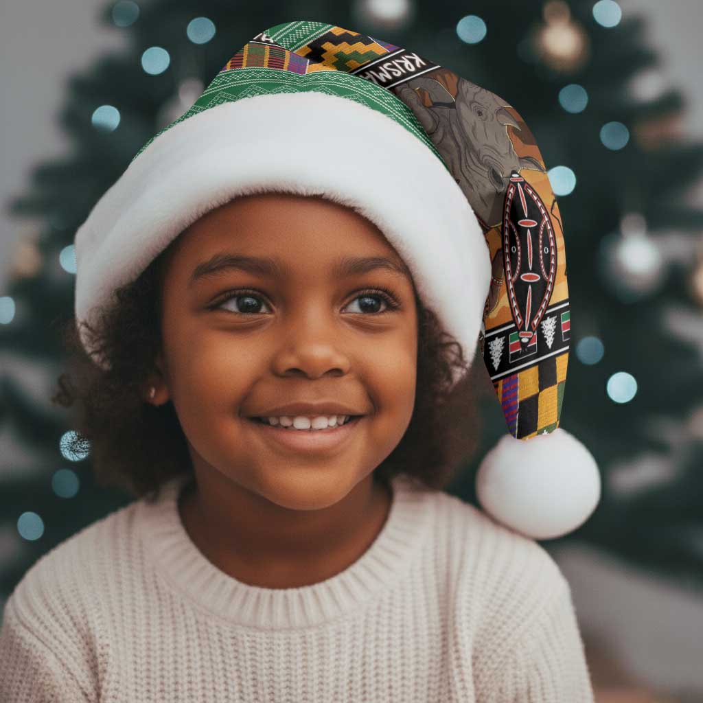 Afro Christmas in Kenya Safari Christmas Santa Hat Black Santa Riding Rhinoceros - African Pride