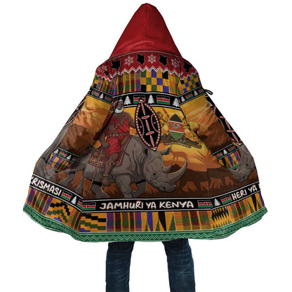 Kenya Safari Christmas Cloak Black Santa Riding Rhinoceros - Heri ya Krismasi