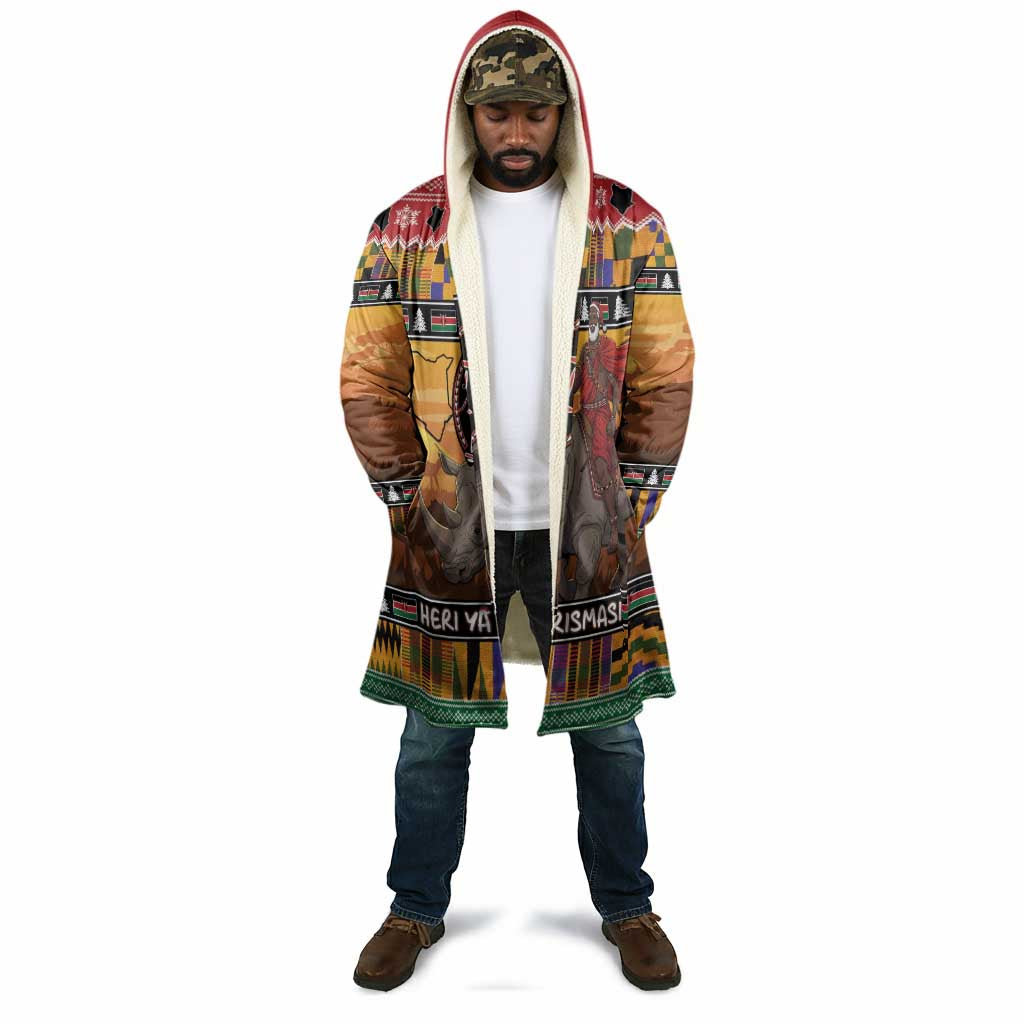 Kenya Safari Christmas Cloak Black Santa Riding Rhinoceros - Heri ya Krismasi