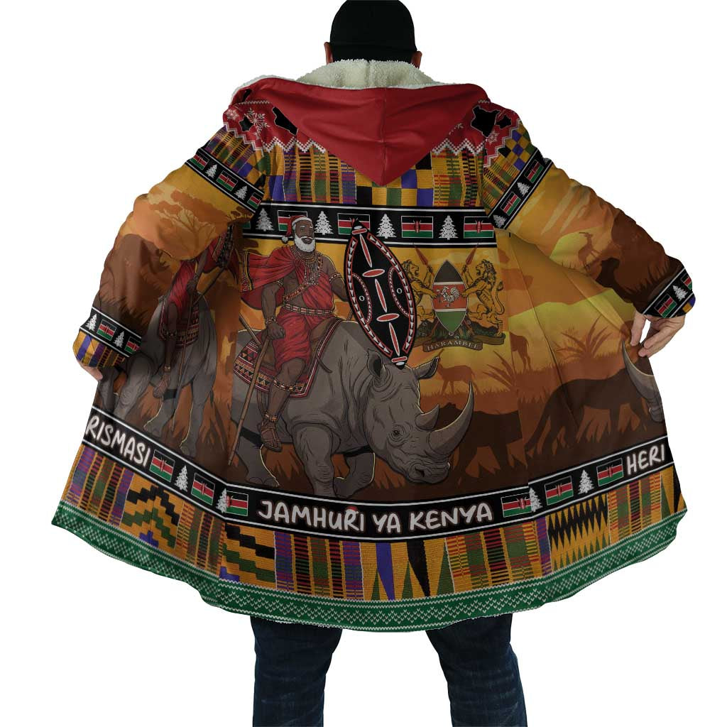 Kenya Safari Christmas Cloak Black Santa Riding Rhinoceros - Heri ya Krismasi