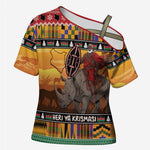 Kenya Safari Christmas Cross Shoulder Shirt Black Santa Riding Rhinoceros - Heri ya Krismasi