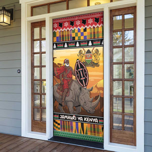 Kenya Safari Christmas Door Cover Black Santa Riding Rhinoceros - Heri ya Krismasi