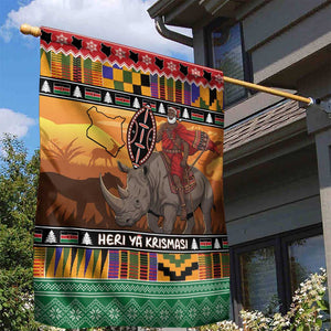 Afro Christmas in Kenya Safari Garden Flag Black Santa Riding Rhinoceros - African Pride