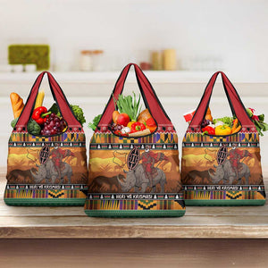 Afro Christmas in Kenya Safari Grocery Bag Black Santa Riding Rhinoceros - African Pride