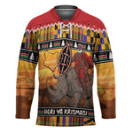 Kenya Safari Christmas Hockey Jersey Black Santa Riding Rhinoceros - Heri ya Krismasi