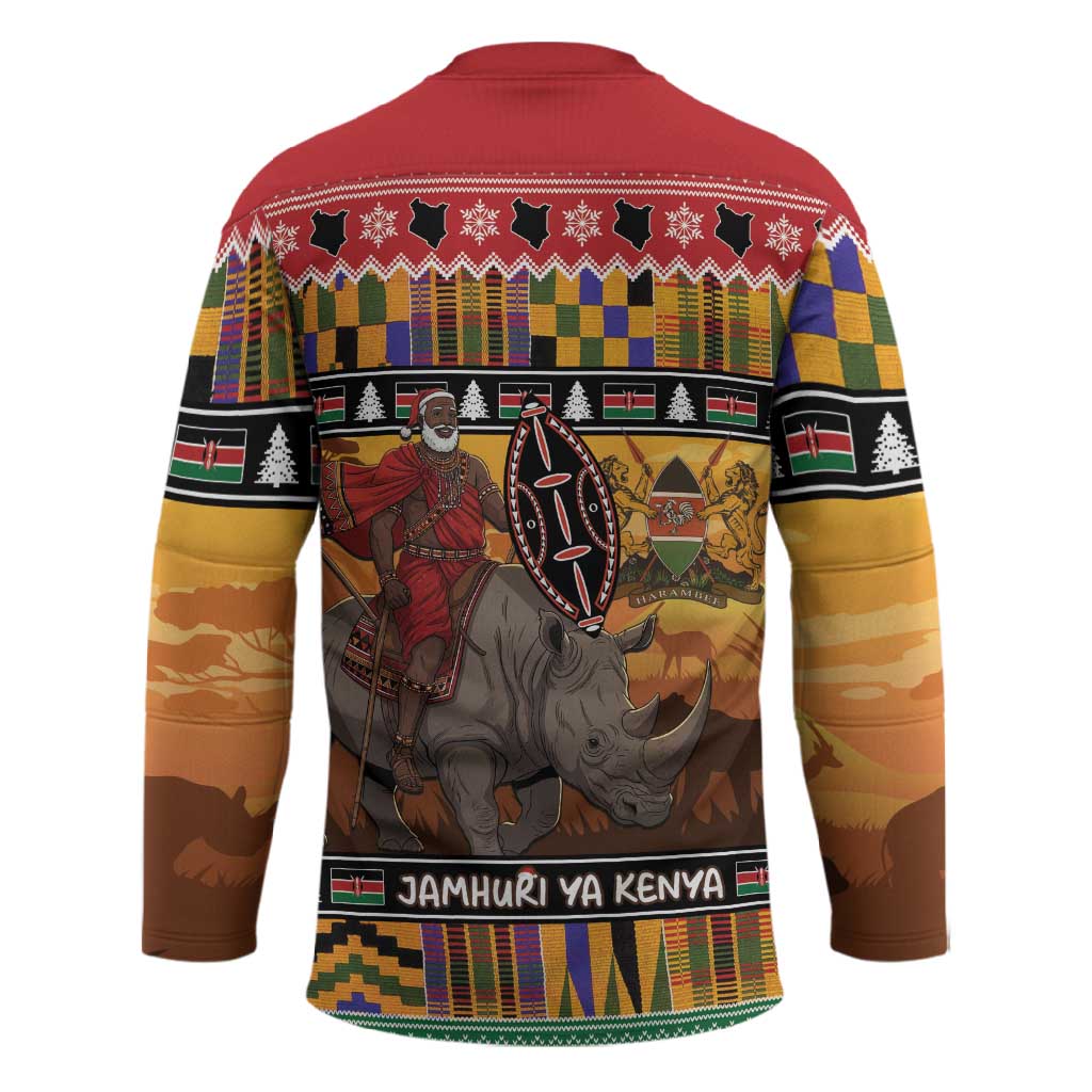 Kenya Safari Christmas Hockey Jersey Black Santa Riding Rhinoceros - Heri ya Krismasi