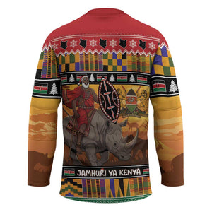 Kenya Safari Christmas Hockey Jersey Black Santa Riding Rhinoceros - Heri ya Krismasi