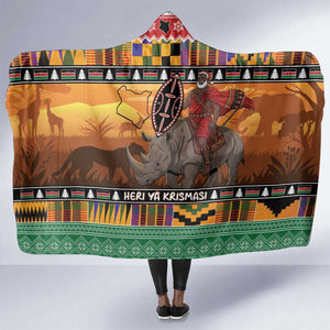 Afro Christmas in Kenya Safari Hooded Blanket Black Santa Riding Rhinoceros - African Pride