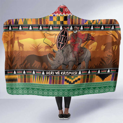 Afro Christmas in Kenya Safari Hooded Blanket Black Santa Riding Rhinoceros - African Pride