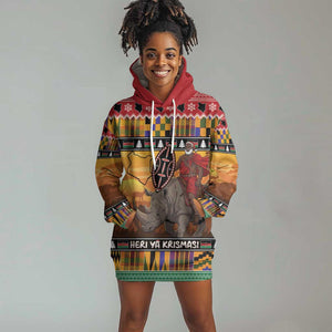 Afro Christmas in Kenya Safari Hoodie Dress Black Santa Riding Rhinoceros - African Pride