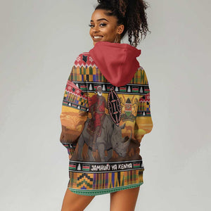 Afro Christmas in Kenya Safari Hoodie Dress Black Santa Riding Rhinoceros - African Pride