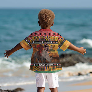 Afro Christmas in Kenya Safari Kid Hawaiian Shirt Black Santa Riding Rhinoceros - African Pride
