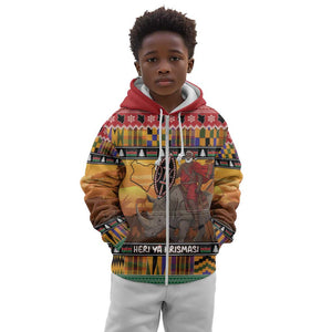 Afro Christmas in Kenya Safari Kid Hoodie Black Santa Riding Rhinoceros - African Pride