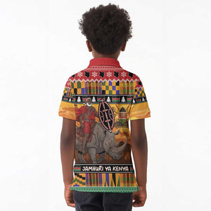 Afro Christmas in Kenya Safari Kid Polo Shirt Black Santa Riding Rhinoceros - African Pride