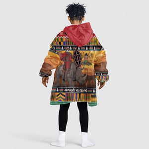 Afro Christmas in Kenya Safari Kid Wearable Blanket Hoodie Black Santa Riding Rhinoceros - African Pride