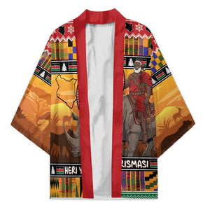 Kenya Safari Christmas Kimono Black Santa Riding Rhinoceros - Heri ya Krismasi