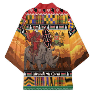 Kenya Safari Christmas Kimono Black Santa Riding Rhinoceros - Heri ya Krismasi