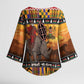 Kenya Safari Christmas Kimono Sleeve Blouse Black Santa Riding Rhinoceros - Heri ya Krismasi