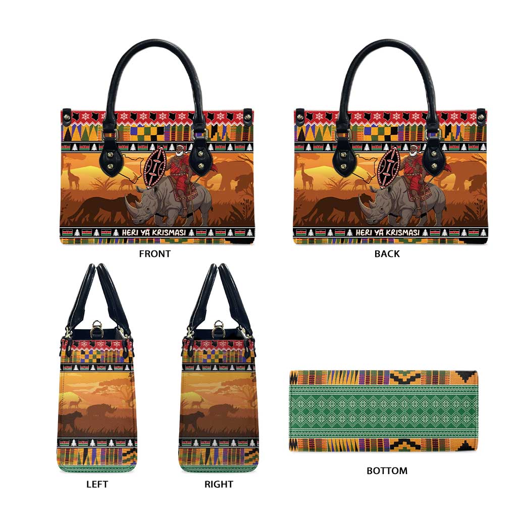 Kenya Safari Christmas Leather Bag Black Santa Riding Rhinoceros - Heri ya Krismasi