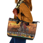 Afro Christmas in Kenya Safari Leather Tote Bag Black Santa Riding Rhinoceros - African Pride