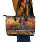 Afro Christmas in Kenya Safari Leather Tote Bag Black Santa Riding Rhinoceros - African Pride