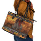 Afro Christmas in Kenya Safari Leather Tote Bag Black Santa Riding Rhinoceros - African Pride