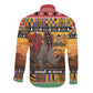 Afro Christmas in Kenya Safari Long Sleeve Button Shirt Black Santa Riding Rhinoceros - African Pride