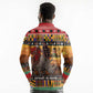 Afro Christmas in Kenya Safari Long Sleeve Polo Shirt Black Santa Riding Rhinoceros - African Pride