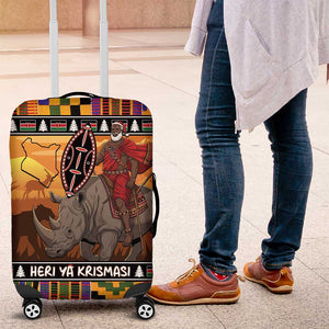 Afro Christmas in Kenya Safari Luggage Cover Black Santa Riding Rhinoceros - African Pride