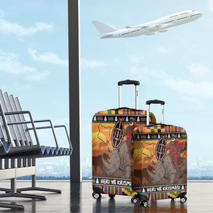 Afro Christmas in Kenya Safari Luggage Cover Black Santa Riding Rhinoceros - African Pride