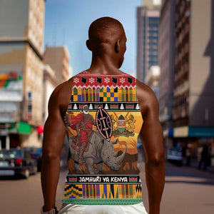 Afro Christmas in Kenya Safari Men Tank Top Black Santa Riding Rhinoceros - African Pride