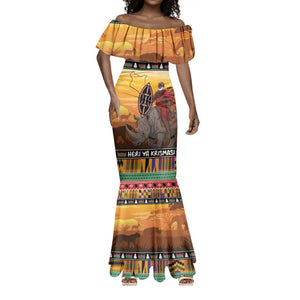 Afro Christmas in Kenya Safari Mermaid Dress Black Santa Riding Rhinoceros - African Pride