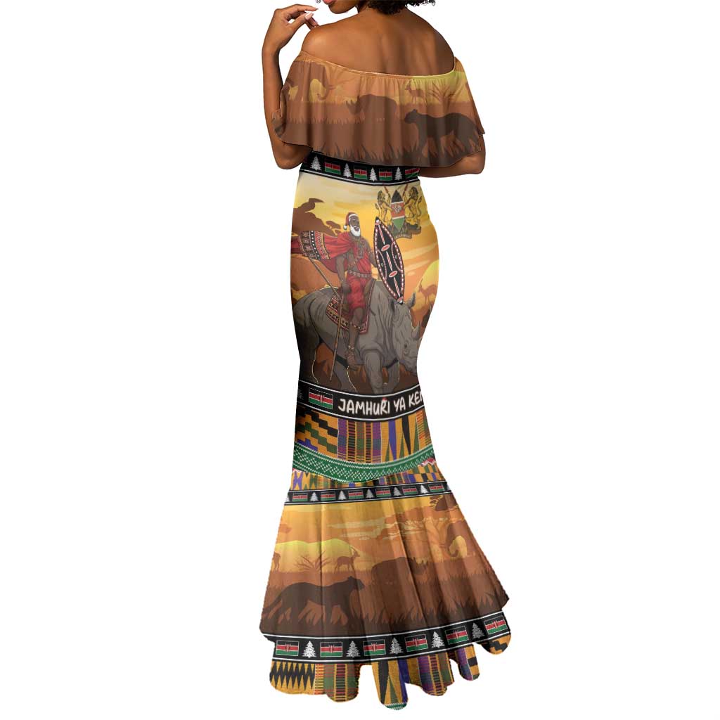 Afro Christmas in Kenya Safari Mermaid Dress Black Santa Riding Rhinoceros - African Pride