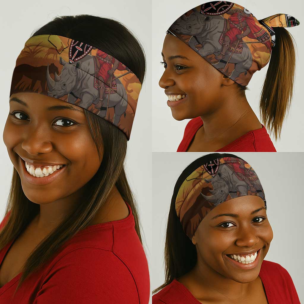 Afro Christmas in Kenya Safari Neck Gaiter Black Santa Riding Rhinoceros - African Pride