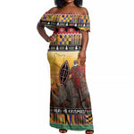 Afro Christmas in Kenya Safari Off Shoulder Maxi Dress Black Santa Riding Rhinoceros - African Pride