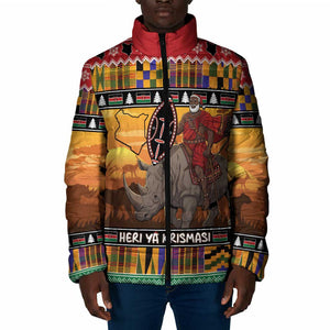 Kenya Safari Christmas Padded Jacket Black Santa Riding Rhinoceros - Heri ya Krismasi