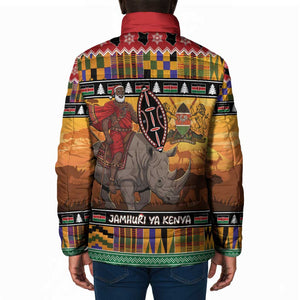 Kenya Safari Christmas Padded Jacket Black Santa Riding Rhinoceros - Heri ya Krismasi