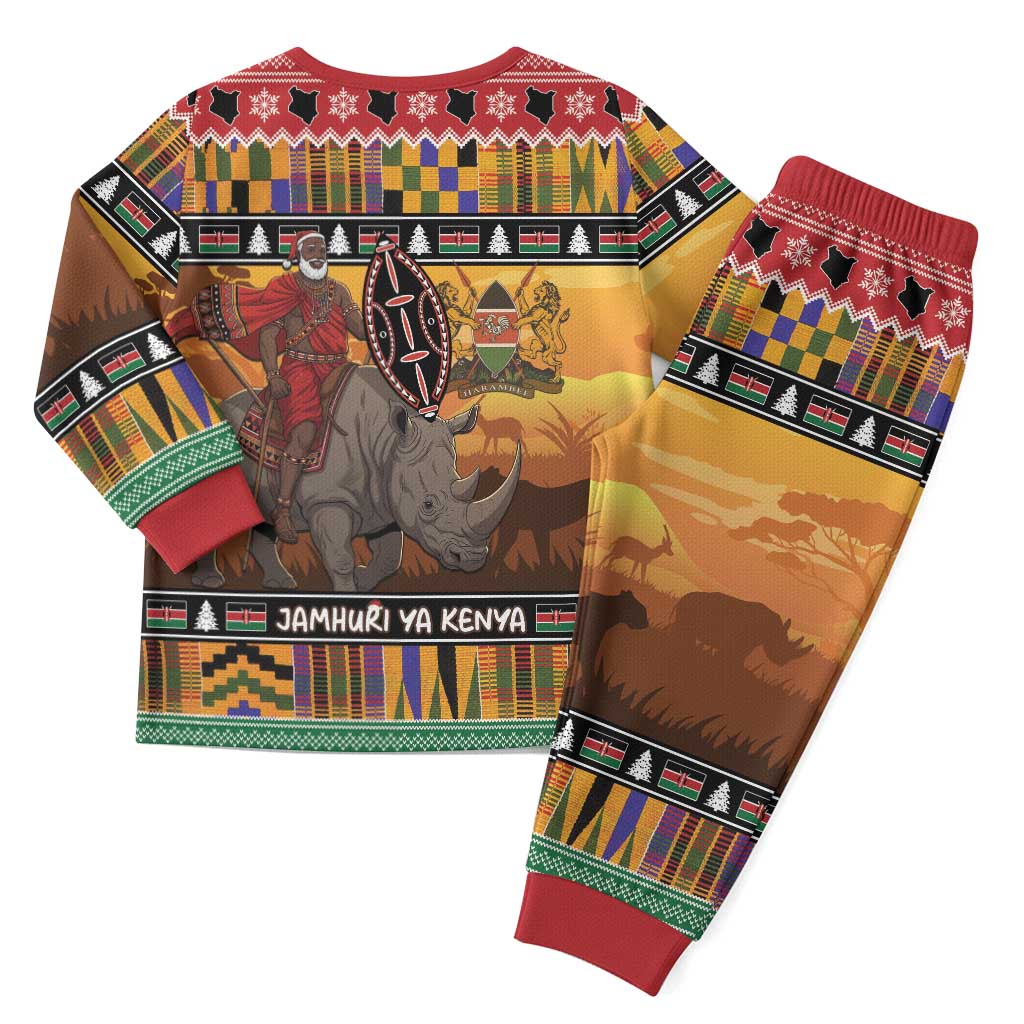 Afro Christmas in Kenya Safari Christmas Pajama Set Black Santa Riding Rhinoceros - African Pride