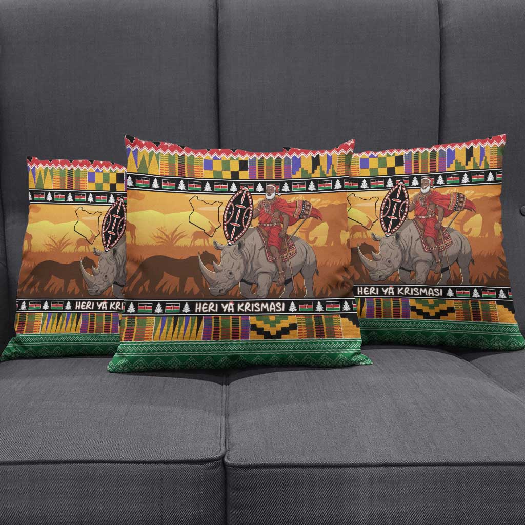 Kenya Safari Christmas Pillow Cover Black Santa Riding Rhinoceros - Heri ya Krismasi