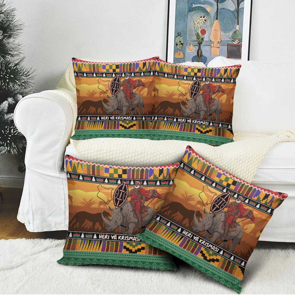 Kenya Safari Christmas Pillow Cover Black Santa Riding Rhinoceros - Heri ya Krismasi