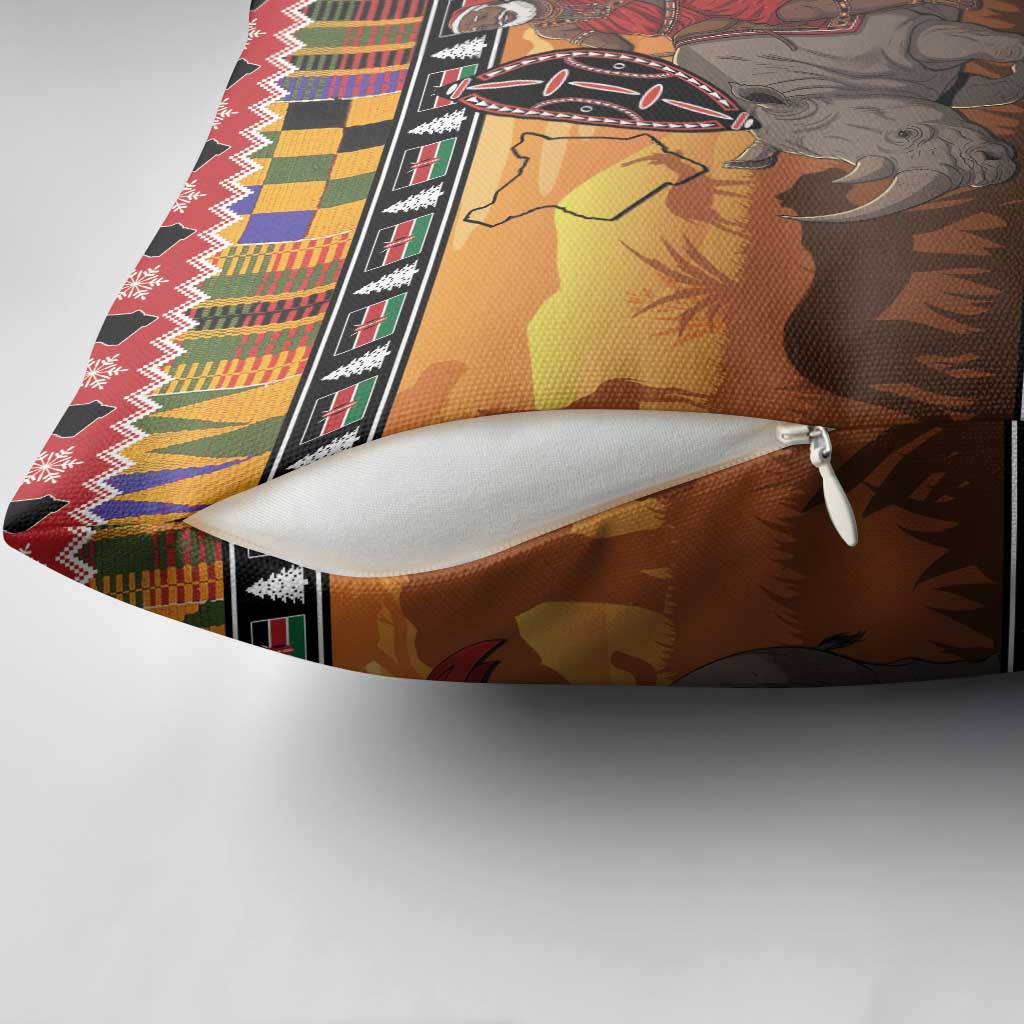 Kenya Safari Christmas Pillow Cover Black Santa Riding Rhinoceros - Heri ya Krismasi
