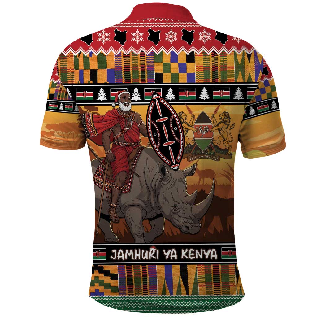 Afro Christmas in Kenya Safari Polo Shirt Black Santa Riding Rhinoceros - African Pride