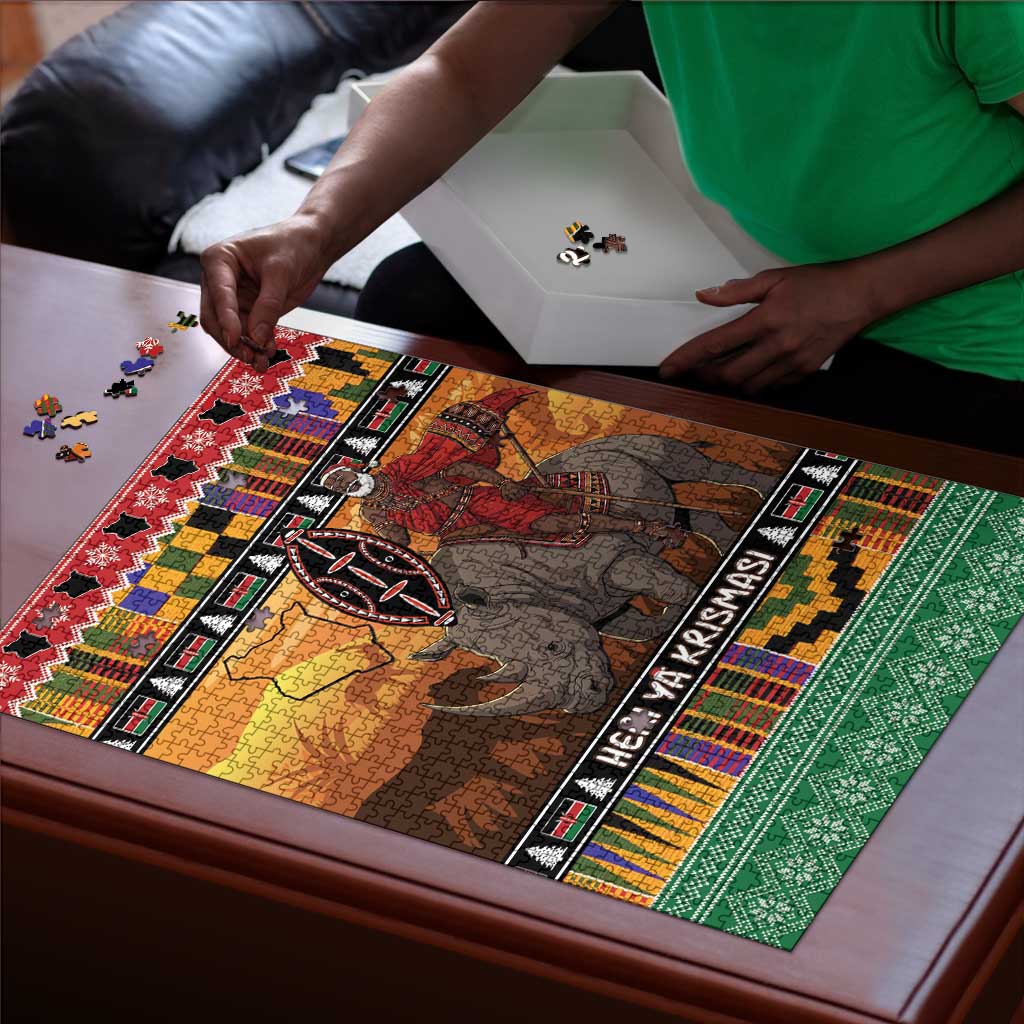 Kenya Safari Christmas Puzzle Black Santa Riding Rhinoceros - Heri ya Krismasi