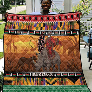 Afro Christmas in Kenya Safari Quilt Black Santa Riding Rhinoceros - African Pride