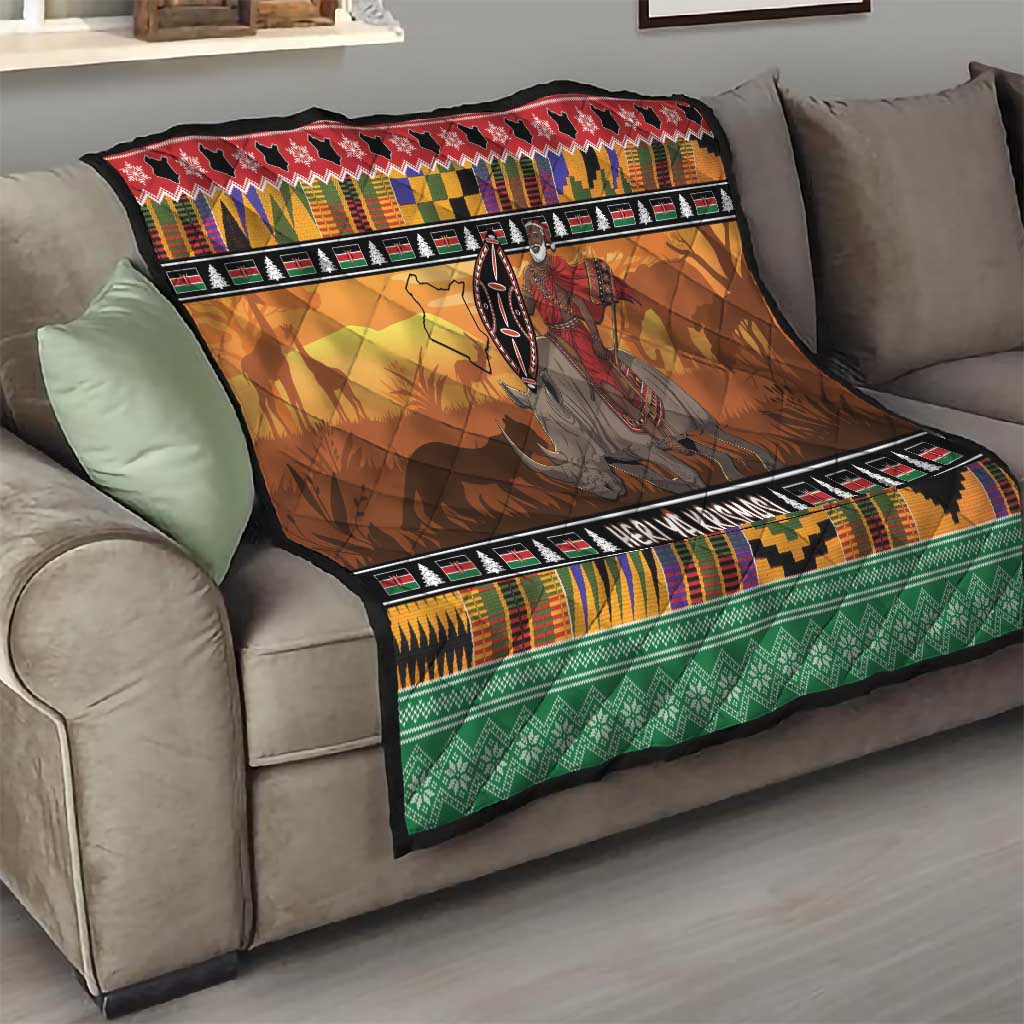 Afro Christmas in Kenya Safari Quilt Black Santa Riding Rhinoceros - African Pride
