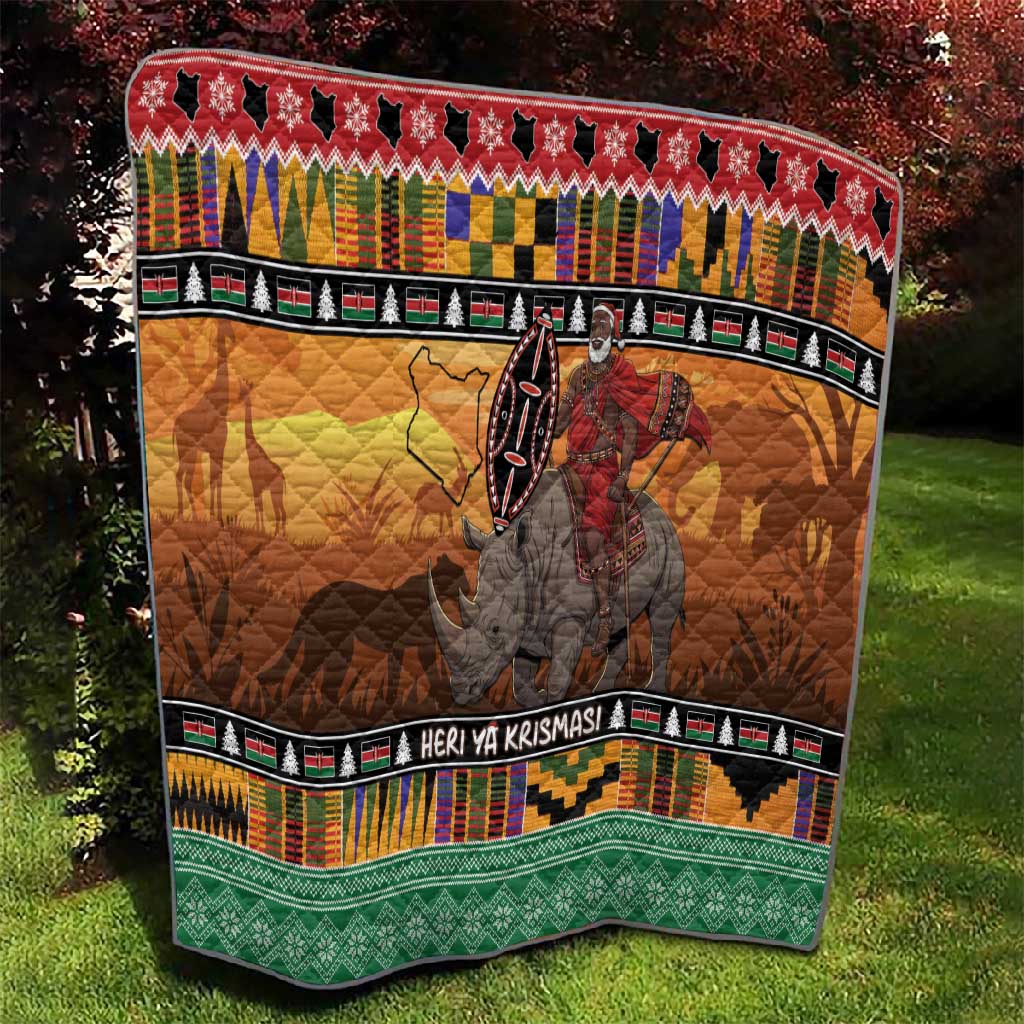 Afro Christmas in Kenya Safari Quilt Black Santa Riding Rhinoceros - African Pride