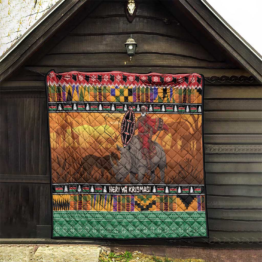 Afro Christmas in Kenya Safari Quilt Black Santa Riding Rhinoceros - African Pride