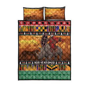 Afro Christmas in Kenya Safari Quilt Bed Set Black Santa Riding Rhinoceros - African Pride
