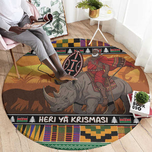 Afro Christmas in Kenya Safari Round Carpet Black Santa Riding Rhinoceros - African Pride