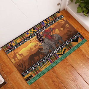 Afro Christmas in Kenya Safari Rubber Doormat Black Santa Riding Rhinoceros - African Pride